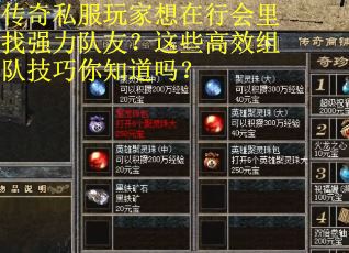 传奇私服玩家想在行会里找强力队友？这些高效组队技巧你知道吗？